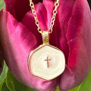 White Enamel Gold Tone Cross Pendant on Necklace NWT